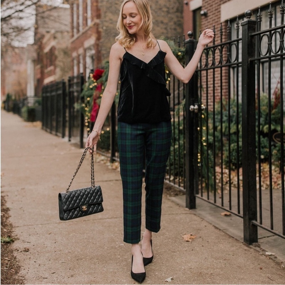 J. Crew Black and Green Plaid Pants